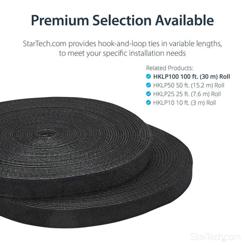 100 Ft Hook And Loop Cable Tape Roll Cut To Size Reusable Cable Ties Bulk Industrial Wire Fastener Tape Adjustable Fabric Wraps Black