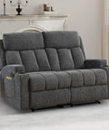 Two Seat Manual Recliner Sofa Set With Cozy Fabric Comfort, Built In Side Pockets And Cup Holders, Home Theater Vibe Couch For Living Room Or Office, Dark Grey