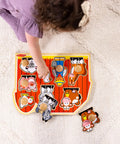 Farm Animals Jumbo Knob Puzzle For Toddlers Wooden Peg Puzzle For Early Learning Shape Recognition And Fine Motor Skills Cow Pig Horse On Colorful Barnyard Scene Kid Friendly Educational Toy For Ages 1 And Up puzzle in use by toddler