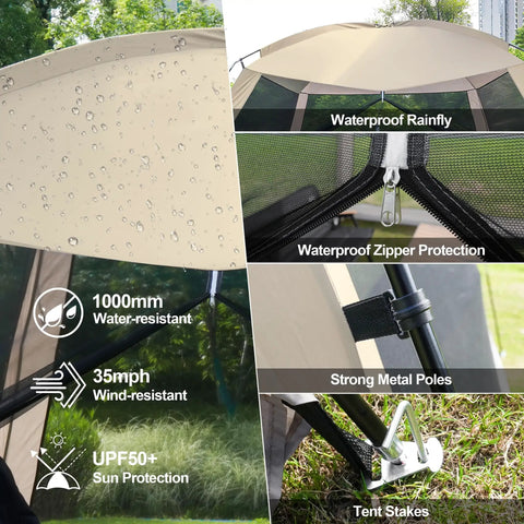 12 X 12 Ft Camping Screen Tent For 8 To 10 People, Easy Setup Mosquito Net Canopy, UV Resistant Sun Shelter with waterproof features