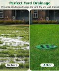 Before and after installation of 4 Inch Green Angled Drainage Grate for yard drainage systems that fast tracks surface water and prevents ponding.