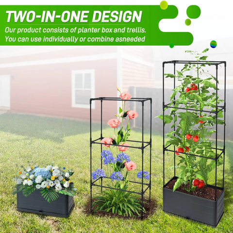 Two Pack Raised Garden Bed Tomato Planter Box With Trellis 43.4 Inch Self Watering Cage For Climbing Plants Veggies Flowers And Vines