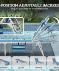 Face Hole Tanning Chair With Side Table And Carry Straps, 5 Position Folding Chaise Lounge for Beach or Pool near water, blue stripe