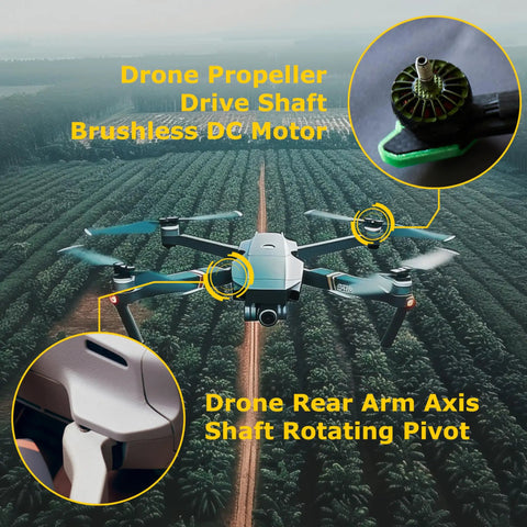 Drone with PFPE Dry Film Lubricant For Drones, 30ml Propeller Shaft Lube, Anti Seize Friction Reducer applied on parts.