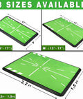 8x17 Inch Premium Impact Golf Mat Upgraded Version With Path Feedback For Practice showing three size options and dimensions