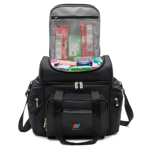 Beefy Extra Large Cooler Bag With Leakproof Hard Liner Bucket 14 By 13 By 9 And A Half Inches Black Polyester open with items inside