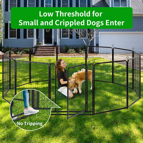 Outdoor Dog Playpen Extra Wide 12 Panel Fence Heavy Duty RustProof Coated with open gate on grass