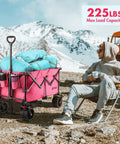 Pink All Terrain Folding Wagon Cart With Big Wheels Heavy Duty Collapsible Utility Cart 225 Lb Capacity in outdoor setting