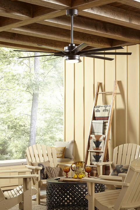 Odyn 72 Inch Indoor Outdoor Ceiling Fan Blades Set Of 9 In Black Finish installed in a covered patio, modern sleek look