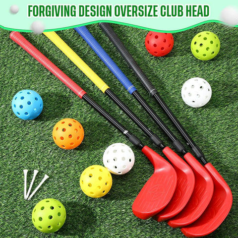 4 Pack Backyard Golf Club Set For Kids And Adults, Adjustable Plastic Practice Clubs with balls and tees on grass