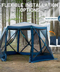Pop Up Gazebo Tent With Wind Panels 12.1 Ft By 10.5 Ft Waterproof Screen House With Mesh Ventilation UV Protection Navy Blue Outdoor Shelter