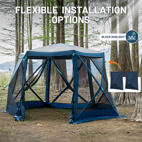 Pop Up Gazebo Tent With Wind Panels 12.1 Ft By 10.5 Ft Waterproof Screen House With Mesh Ventilation UV Protection Navy Blue Outdoor Shelter