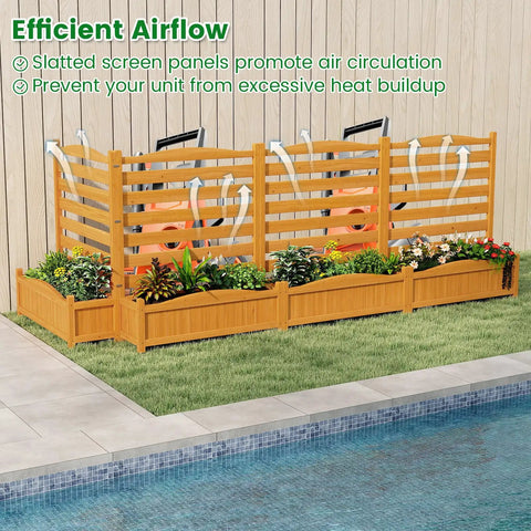 Two Panel Outdoor Privacy Fence With Planter Box For AC Unit No Dig Kit Wood Privacy Screen Enclosure 34 W x 40 H by pool