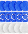 5 To 6 Inch Car Polisher Pad Bonnet Set With 15 Buffing Pads, 10 Microfiber Wax Pads And 5 Woolen Pads, Elastic Band Pro Grade Fit For Easy Waxing, Polishing And Dust Removal On Painted Surfaces, blue and white pad set