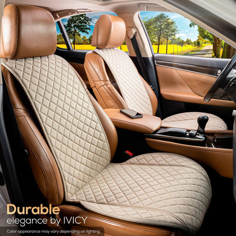Faux Linen Front Car Seat Cover Non Slip Bucket Seat Protector for Most Cars SUVs Vans Trucks Machine Washable Airbag Compatible