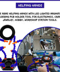 Five Arm Helping Hands With Led Magnifier For Electronics Soldering And PCB Workbench Organizer, Non Slip Weighted Stand