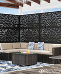 4x6 Ft Metal Privacy Screen With Artistic Modular Designs For Patio And Garden Freestanding Outdoor Fence Panel Weather Resistant Laser Cut Ripple Flow Pattern For Dope Shade Privacy And Decorative Divider in garden setup with furniture