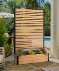 Six Foot High Freestanding Privacy Screen With Planter Box For Patio Three Point Eight Foot Wide Cedar Color Outdoor Wall by pool