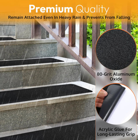 Non Slip Stair Treads For Indoor Outdoor Use Waterproof Grip Tape For Wood Concrete Metal Steps Weatherproof Anti Slip Tape Heavy Duty 6x24 Inches 5 Pack Safe Traction For Pets And Family on concrete steps.