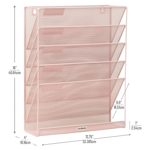 Top Shelf Pink Metal Mesh Vertical File Storage Desktop Organizer With Hella Angled Pockets For Folders And Documents Wall Mount Ready For Offices And Home Desks To Keep Your Workspace Slick