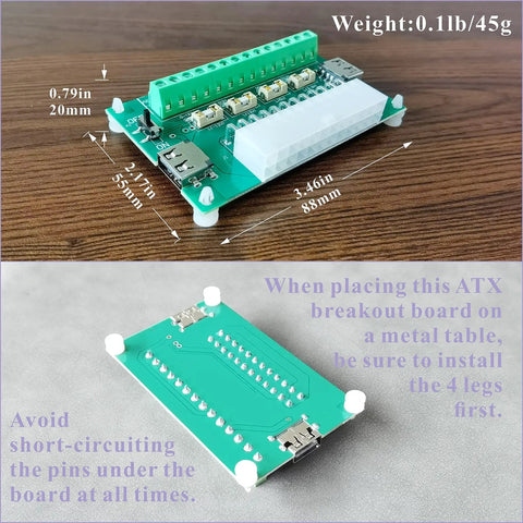 ATX Power Supply Breakout Board Splitter Module For Desktop Use, 12V 5V 3.3V Outputs, USB A Hub Connector, with legs installed