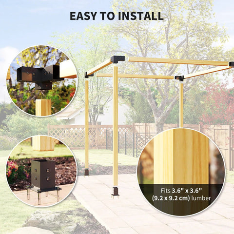 DIY Pergola Bracket Kit For 4x4 Posts Heavy Duty 3 Way Corner Brackets And Post Base Brackets Powder Coated Metal Includes 8 Brackets And Screws For Easy Patio Garden Pergola Setup