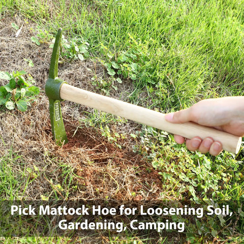 Eight Piece 14 Inch Heavy Duty Forged Garden Pick Axe Set With Non Slip Handles for weeding and soil loosening in garden