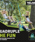 Kids playing on Backyard Gymnastics And Swing Set Kit With 36 Ft Slackline, Monkey Bars, Two Swings in a sunny park