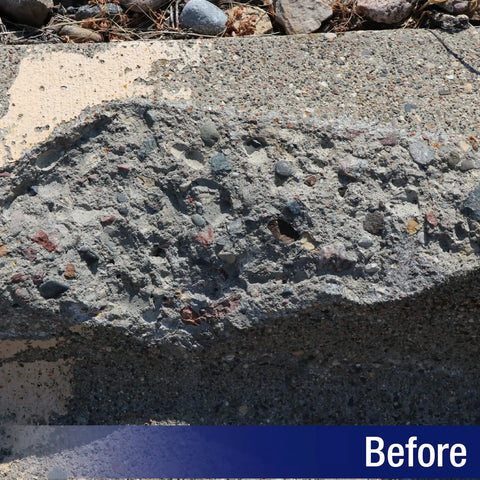 Damaged concrete surface before using Multi Purpose Repair Patch For Concrete Stone Masonry And Stucco Fast Setting Patch For Easy Fix