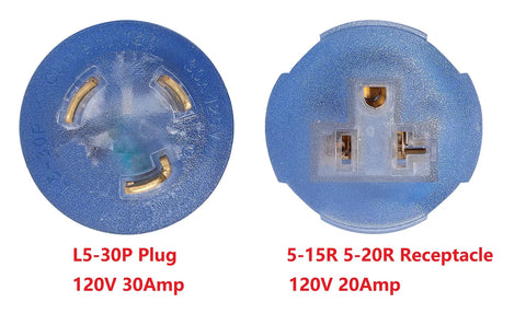 NEMA L5-30P To 5-15R And 5-20R Compact 120V 30 Amp Twist Lock Plug To 120V 20 Amp 3 Prong Receptacle Power Cord Adapter