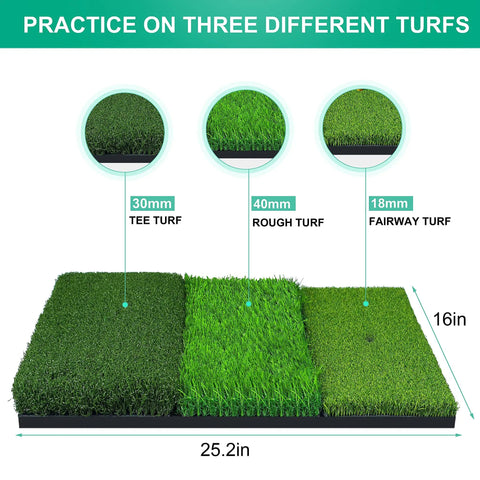 3-In-1 Golf Hitting Mat Foldable Grass Mat With Tri-Turf For Realistic Chipping, Swing Training And Putting Practice