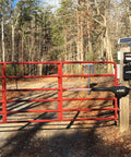 Red gate with Lockable Weatherproof Battery Box Kit With Two 12V 7.0Ah Batteries, Harness, And Post Mount, solar panel setup