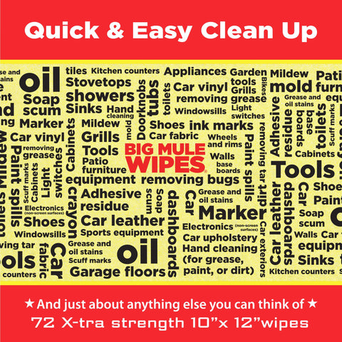 Oversized 10X12 Cleaning Wipes For All Purpose Garage And Auto Cleanup Ink Paint Tar Grime Remover Tough As Nails Industrial Strength Yet Gentle On Hands With Lanolin Ideal For Home Tools Car Interiors And Multiple Surfaces packaging with text describing cleaning uses