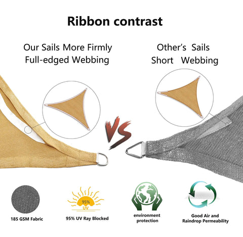 Ribbon contrast of Rectangle Shade Sail 10x13 Outdoor Canopy For Patio And Garden, UV Blocking 95% Shade Solution, Durable PE Fabric