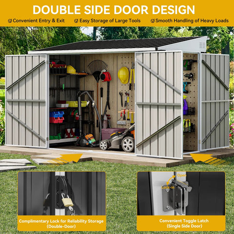 7x4 Foot Outdoor Weatherproof Storage Shed With Lockable Dual Doors, Secure Metal Bike And Tool Storage, Dark Gray Garden Storage