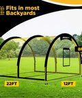 Portable Baseball And Softball Batting Cage With Pitching Machine Hole, 22 Foot By 12 Foot By 8 Foot, 3-Ply Yellow Netting setup