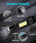 Detailed view of 4 Pack Rechargeable Zoomable Mini Clip On Flashlights With Side COB Light USB C Recharge 500mAh Battery Super Lightweight EDC Lanterns