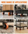 Wide range of applications showing Six Inch Caster Replacement Wheels Four Pack Orange Heavy Duty Polyurethane on various surfaces.