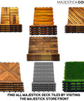 Variety of interlocking deck tiles, including Tool Free Interlocking Artificial Turf Deck Tiles 12x12 Inches Set of 8, on display.