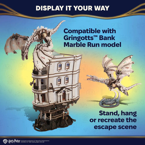 Ukrainian Ironbelly Dragon 3D Wooden Puzzle For Adults, Mechanical Model Kit With Flapping Wings, Movable Head And Tail, DIY Building Craft, Brain Teaser Puzzle, Collectible Book Design, Epic Gift For Puzzle Lovers, with Gringotts bank display