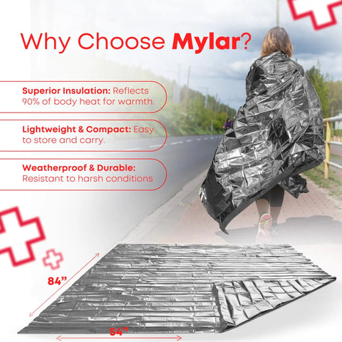 Mylar Rescue Emergency Blanket For Survival, Extra Large 54 By 84 Inch Silver Thermal Sheet Reflects Heat Up To 90 Percent