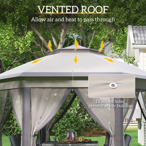 13 By 13 Pop Up Gazebo With Mesh Screen Walls And Zippered Netting Portable Steel Frame Outdoor Event Tent with vented roof.