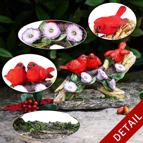 Cardinal Garden Statue With Solar Lights Outdoor Memorial Figurine Waterproof LED cardinal decoration with floral details