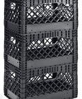 Three Pack 24 Quart Black Heavy Duty Stackable Milk Crates For Indoor Outdoor Storage, 11 Inch Tall By 19 Inch Wide