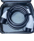 Heavy Duty Type Two To Type One EV Charging Cable Sixteen Feet Long SAE J1772 Adapter coiled in storage case.