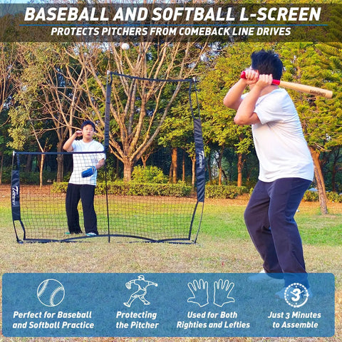 Baseball And Softball Pitching Screen L Screen 7x7 Ft With Beefed Up Frame Heavy Duty Pitcher Protection Net for outdoor use