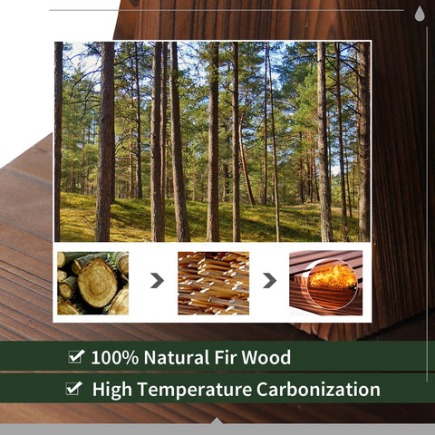 Image of fir wood forest, cut logs, carbonization process for Go-To Wood Freestanding Two Tier Waterfall Barrel Fountain.