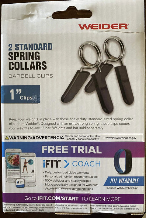 Package of 2 Standard Spring Collars for 1-inch barbells, featuring durable construction and secure locking mechanism by Weider.