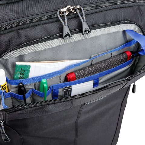Interior pocket view of Airport Accelerator Camera Backpack for Travel Photographers Fits Two Gripped DSLRs with organized accessories