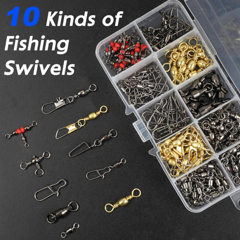 All In One 175 Piece Fishing Swivels Kit With Barrel And Ball Bearing Swivels 3 Way Swivels Coastlock Snaps compact tackle box